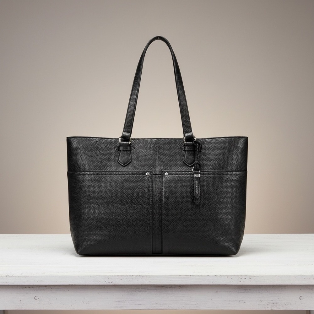 Cole‎ Haan Tote Bag Large Black Pebbled 100% Leather Minimalist Professional